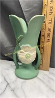 Green weller double handle vase