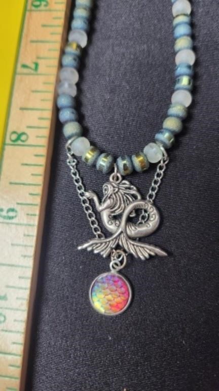 Nautical mermaid beaded necklace with pendants.