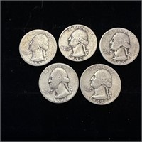 Coins: Lot of 5 Pre-1964 Quarters