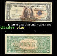 1957B $1 Blue Seal Silver Certificate Grades vf++