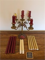 Traditional Brass Candelabra & 5 Taper Candles