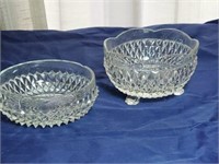 Footed bowl and flat bowl colorless glass