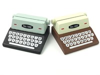 (2) Wooden Typewriter Business Card Holders
