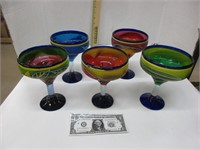 Five hand-painted margarita glasses