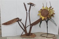 Two Metal Folk Art Style Floral Sculptures