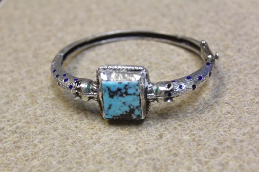 Silver and Turquoise Bangle Bracelet