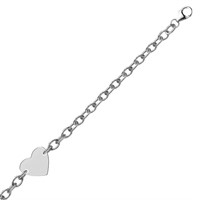 Sterling Silver Flat Heart Station Chain Bracelet