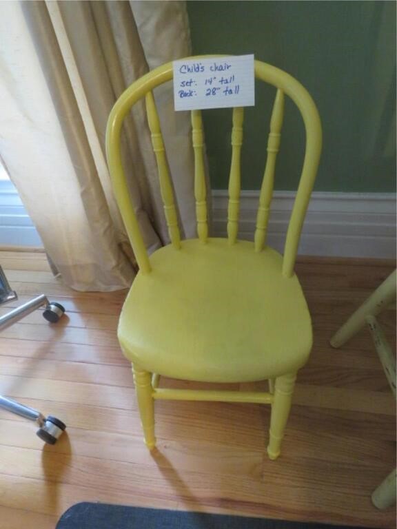 CHILD'S CHAIR SET 14" TALL AND BACK IS 28" TALL