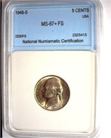 1948-S Nickel MS67+ FS LISTS FOR $12000