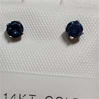 Certified 14K Blue Diamond(0.3Ct, I1-I2) Earrings