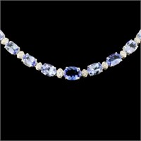 14K Gold Necklace 30ct Tanzanite & 1.75ct Diam