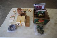 Wood box & collectables