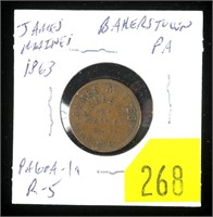 1863 Civil War token, Bakerstown, PA, rarity 5
