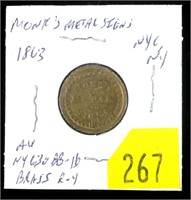 1863 Civil War token, brass, rarity 4