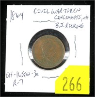 1864 Civil War token, B.J. Ricking, Ohio