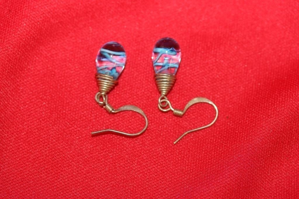 A Pair of Sterling and Art Glass Earrings