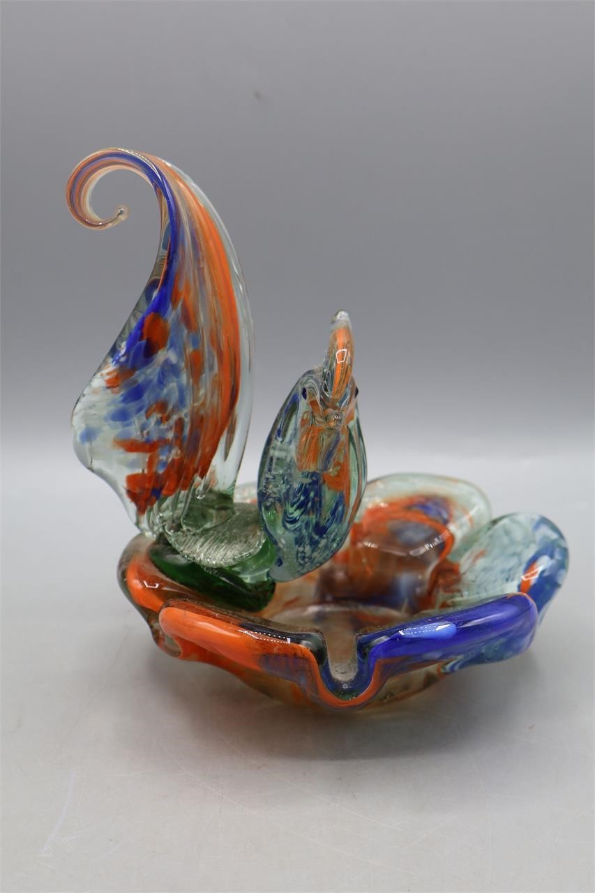 Art Glass Rooster Ashtray