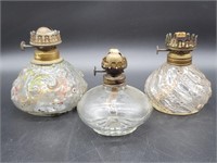 (3) Vintage Small Glass Hurricane Oil Lamp Bases