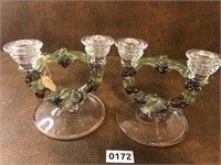 Glass Candle Sticks Vintage Grape pattern