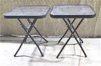 Pair Patio Side Tables, Metal Base w/ Glass Tops