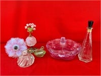 Vintage Perfume Glass Bottles, Floral Trinket Dish
