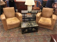 Pair of Art Deco style leather club chairs