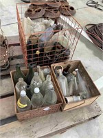 2 X CHERRY PICKING BASKETS & ASSORTED BOTTLES