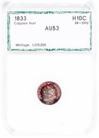 Coin 1833 Capped Bust Half Dime PCI AU53