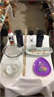 Water bottles, Easter plates, glass dishes