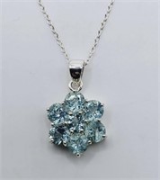 Sterling Silver Blue Topaz Flower Cluster Necklace