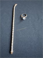 Gold Ring marked 14K DQ-CZ; Bracelet W/clear
