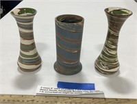3 6in swirl art pottery vases
