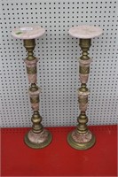 2 Pink Marble Top Plant Stands  7"W x 31" H