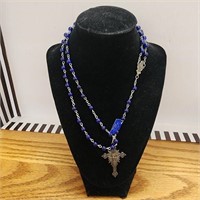 Roman Catholic Rosary, Blue Glass Beads