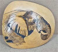 Elephant Carved Nut Shell Art Piece