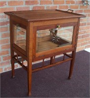 Antique Oak & Beveled Glass Tea Cabinet w/