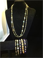 5- gemstone & glass bracelets & 2- necklaces