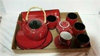 Red Asian  tea set