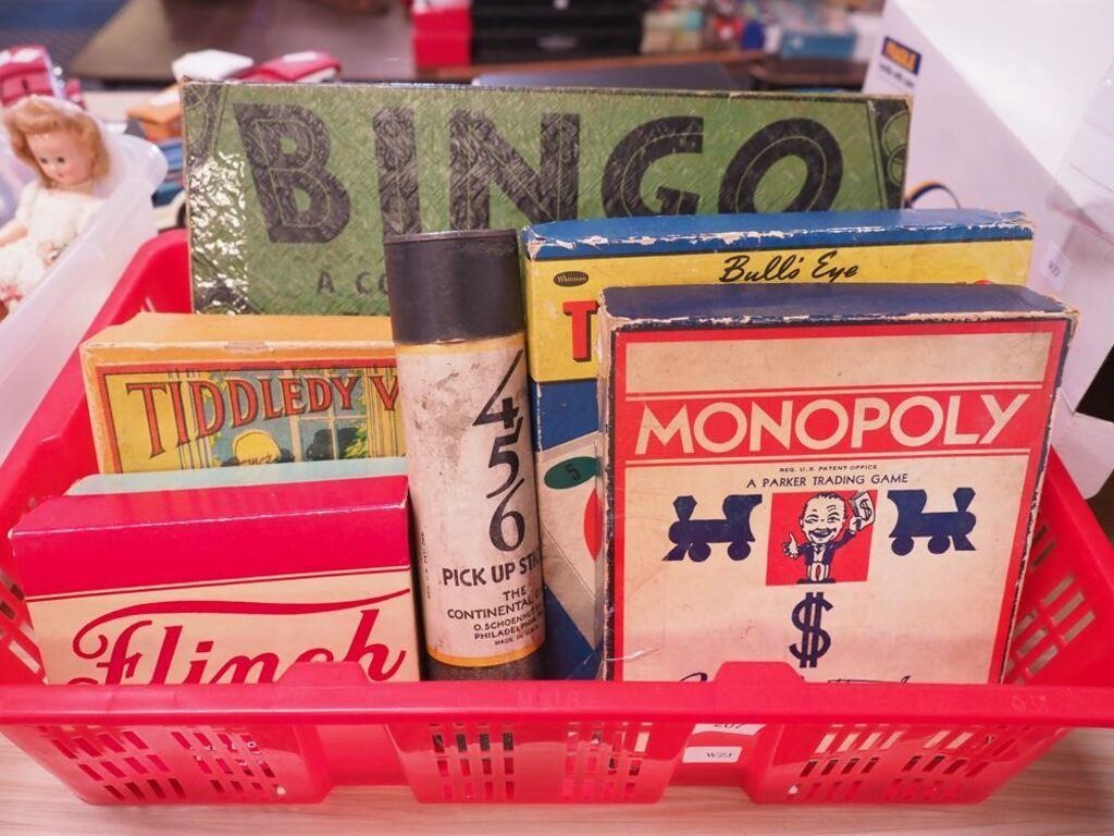 Vintage games including Monopoly, Tiddly