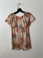 Vtg Floral Femme Top Shirt Slightly See Through