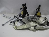 Tow Straps, Cross Bar & 2 Jack Stands See Info