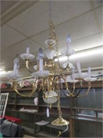 BRASS AND CRYSTAL CHANDELIER 25"T X 25"W
