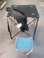 Folding camp table with fishing stool