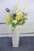 Large Artificial Floral Wicker Basket