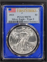 2021 S$1 Silver Eagle PCGS MS70 Type 2 - Blue Core