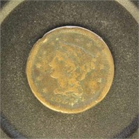 US Coins 1853 Large Cent with damage, circulated,