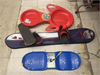 Group Lot of Skateboards, Sleds, Snowboard, ect.