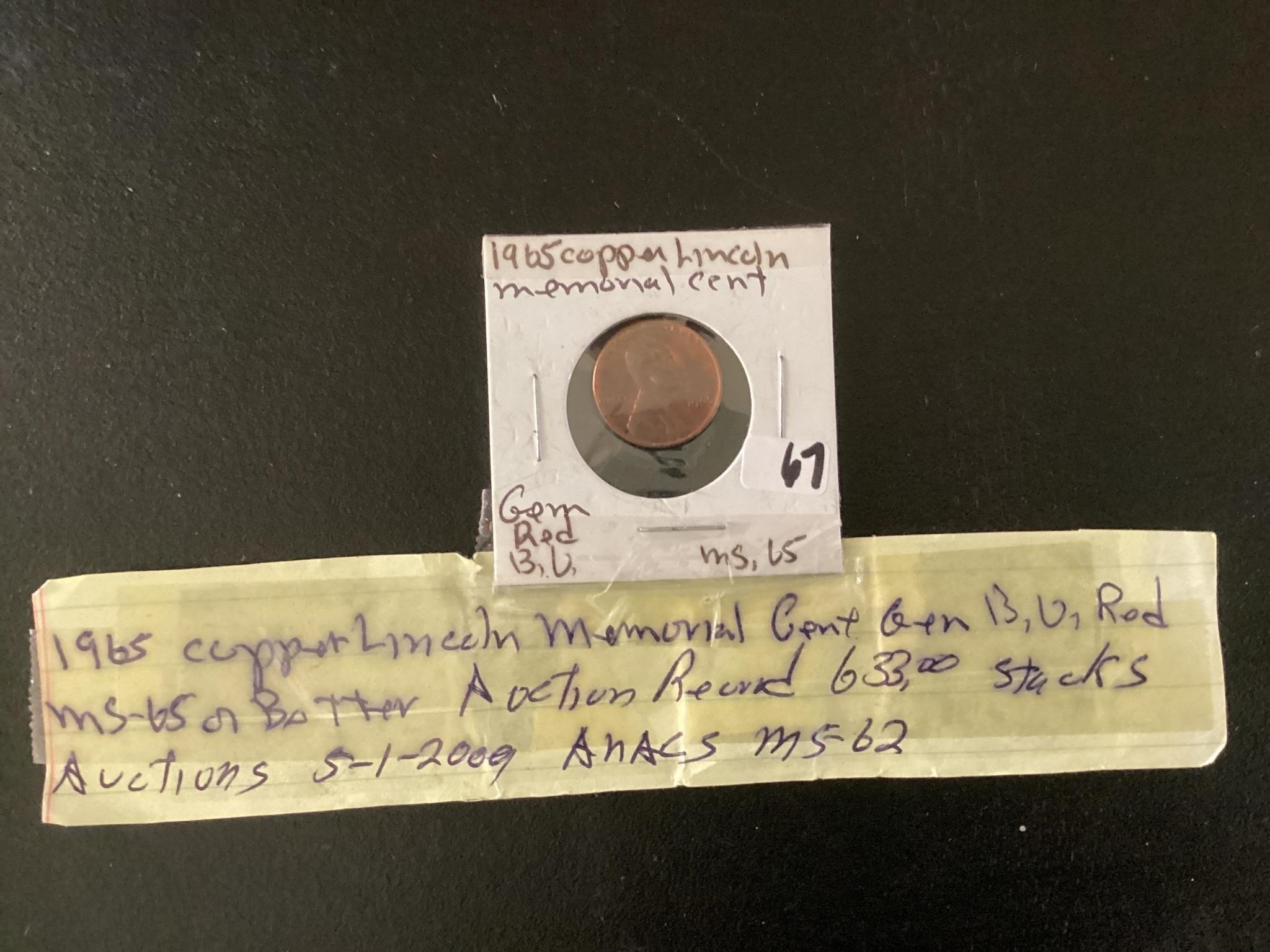 ,1965 COPPER LINCOLN MEMORIAL CENT