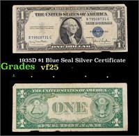 1935D $1 Blue Seal Silver Certificate Grades vf+