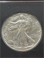 1945-D Silver Walking Half Dollar AU